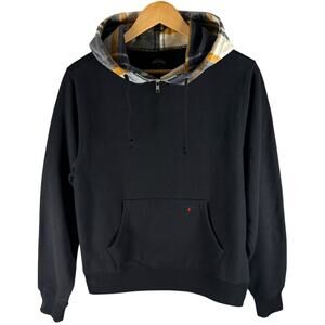 Black Hoodie with Plaid Hood